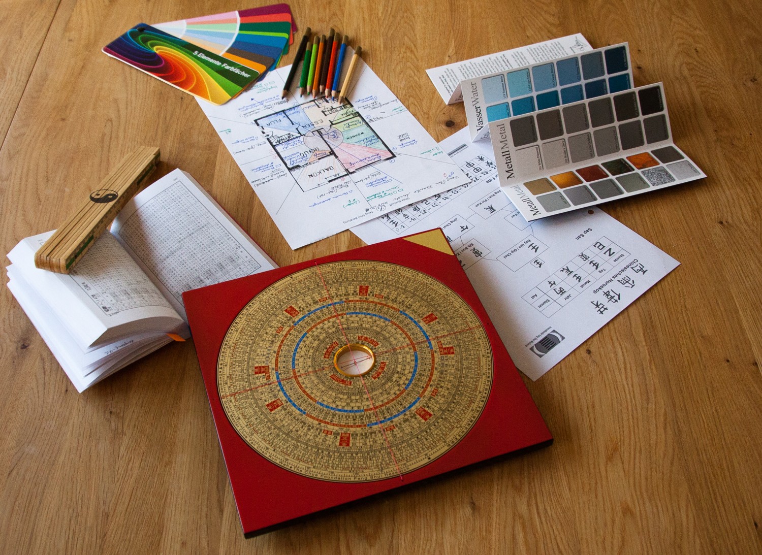 LoPan-Feng Shui Kompass, Chinesischer Kalender, Farbpalette, Maßstab, Grundriss, Horoskop,Silvia Bischoff Feng Shui Beratung